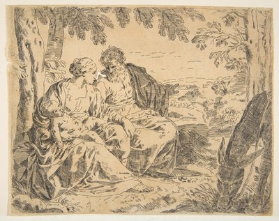 Odpocznij w locie do Egiptu, Maryja trzymająca Dzieciątko Chrystusa, podczas gdy św. 1637-1639 lub później. autorstwa Simone Cantarini