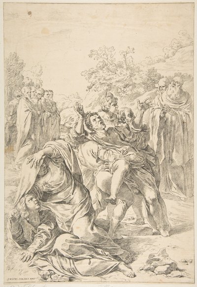 Św. Benedykt egzorcyzmujący demona, ca. 1637-1639. autorstwa Simone Cantarini