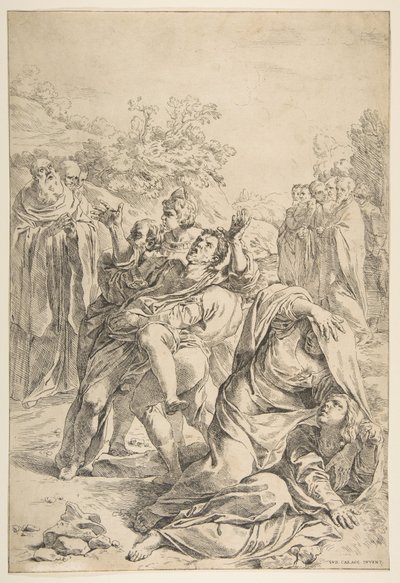 Św. Benedykt egzorcyzmujący demona, ca. 1637-1639. autorstwa Simone Cantarini