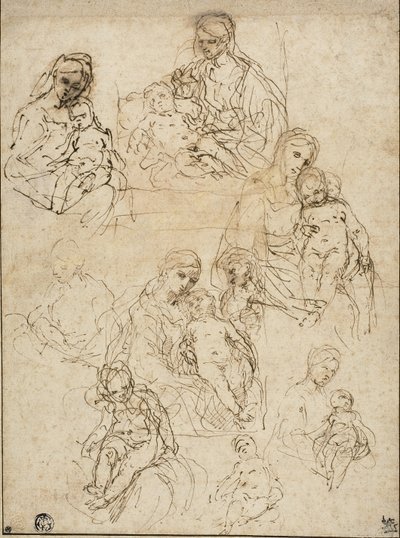Szkice Matki Boskiej z Dzieciątkiem i Świętej Rodziny, 1642-48 autorstwa Simone Cantarini