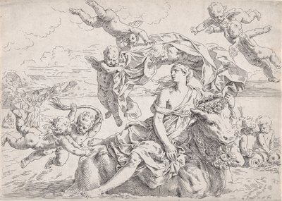 Gwałt Europy, wg Reni, ca. 1636. autorstwa Simone Cantarini