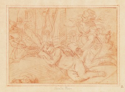 Wenus i nimfy rozbrajające Kupidyna (czerwona kreda na papierze) autorstwa Simone Cantarini