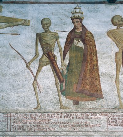 Śmierć prosząca papieża do tańca, fragment z Tańca śmierci autorstwa Simone II Baschenis