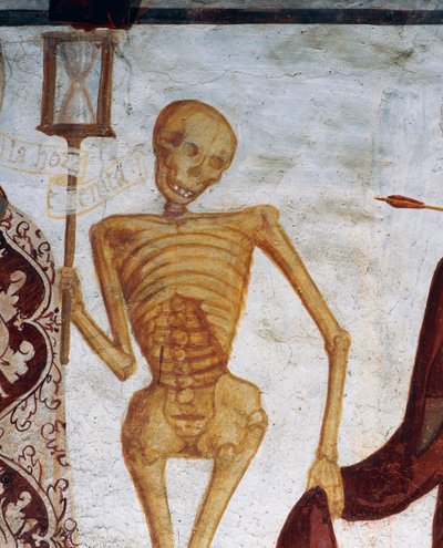 Śmierć trzymająca klepsydrę, fragment z Tańca śmierci autorstwa Simone II Baschenis