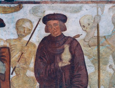 Śmierć z Doktorem, fragment z Tańca śmierci autorstwa Simone II Baschenis