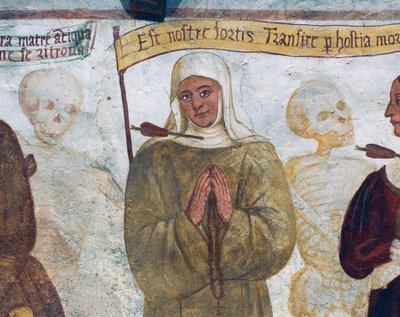 Śmierć z zakonnicą, fragment z Tańca śmierci autorstwa Simone II Baschenis
