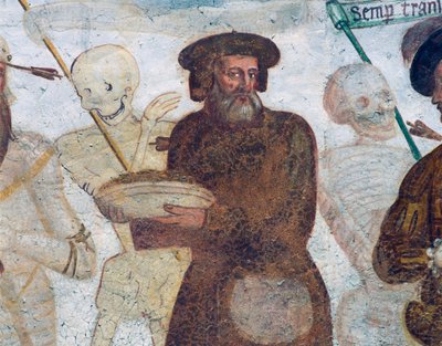 Śmierć z bogatym skąpcem, fragment z Tańca śmierci autorstwa Simone II Baschenis