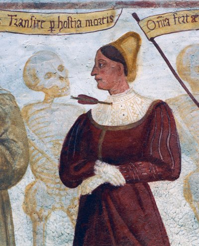 Śmierć z młodą kobietą, fragment z Tańca śmierci autorstwa Simone II Baschenis