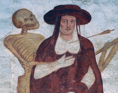 Kardynał i śmierć, fragment z Tańca śmierci autorstwa Simone II Baschenis