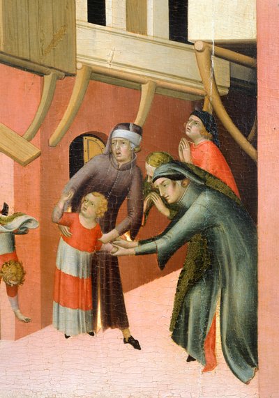 Ołtarz zatytułowany Błogosławiony Agostino Novello i historie jego życia, autorstwa Simone Martini (1283-1344), olej na płótnie, 200x256 cm, detal, ok. 1330 r. autorstwa Simone Martini