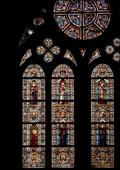 U góry symbole ewangelistów, poniżej San Ludovico di Tolosa (Ludwik z Anjou lub św. Ludwik z Tuluzy autorstwa Simone Martini