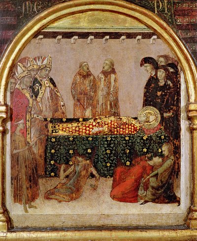 د تولوس د سینټ لوئس د مړینې په ورځ د ناروغانو درملنه (1274-97) د تولوس د سینټ لوئس د قربانۍ څخه د پریډیلا پینل، 1317 (په پینل کې تودوخه) پولي autorstwa Simone Martini