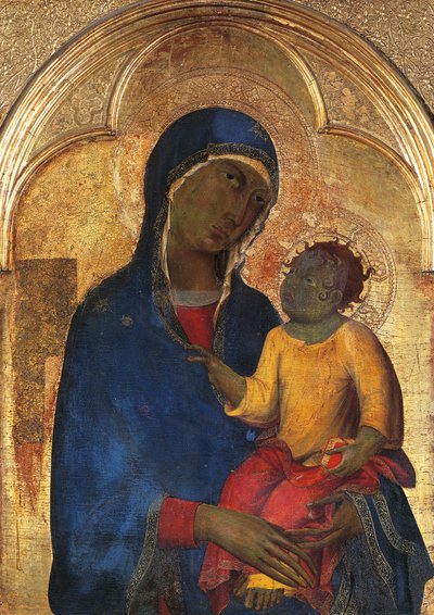 Madonna z Dzieciątkiem, detal z Ołtarza San Domenico Simone Martini (1283-1344), tempera i złoto na desce autorstwa Simone Martini