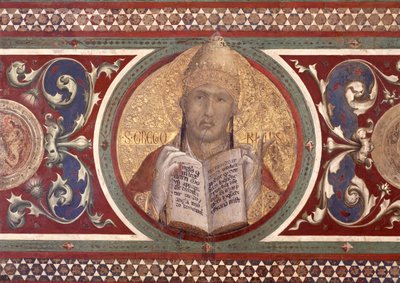 Maesta: Św. Grzegorz, detal z ramy, 1315 detal fresku z 51591 autorstwa Simone Martini