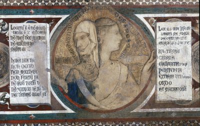 Maesta: Dwulicowa figura przedstawiająca Stare Prawo i Nowe Prawo, fragment z kadru, fragment 1315 z 51591 autorstwa Simone Martini