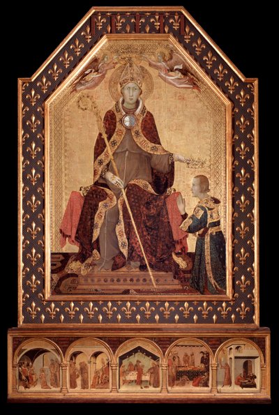Św. Ludwik Anjou (z Tuluzy) Korona Robert I z Neapolu (1277-1343) Obraz Simone Martini (ok. 1284-1344) 1317 Dim 200x138 cm Neapol, Museo Nazionale di Capodimonte, nr inw. autorstwa Simone Martini