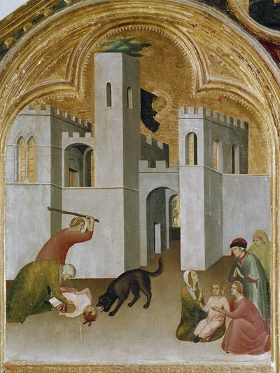 Cud dziecka chwyta się między kłami wilka. Część tryptyku Historia pustelnika św. Augustyna (Tempera na drewnie) autorstwa Simone Martini