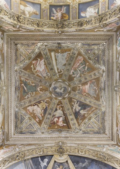 Anioły i błogosławiący Bóg (fresk) autorstwa Simone Veneziano Peterzano