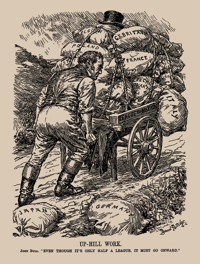 Praca pod górę. Johna Byka. Chociaż to tylko pół ligi, musi iść dalej, 1935. autorstwa Sir Bernard Partridge