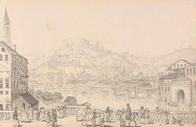 Album 30 widoków w Tyrolu i we Włoszech: miasto Werona i zamek San Pietro z innego mostu, 1 listopada 1840 autorstwa Sir Charles D