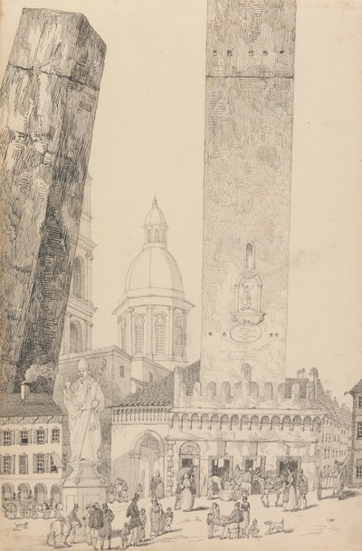 Album 30 widoków w Tyrolu i we Włoszech: Krzywe Wieże, Pomnik św. Franciszka, Bolonia 12 listopada 1840 autorstwa Sir Charles D