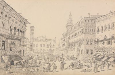 Album 30 widoków w Tyrolu i we Włoszech: plac w Bolonii, katedra i pałac legata papieskiego 12 listopada 1840 r. autorstwa Sir Charles D