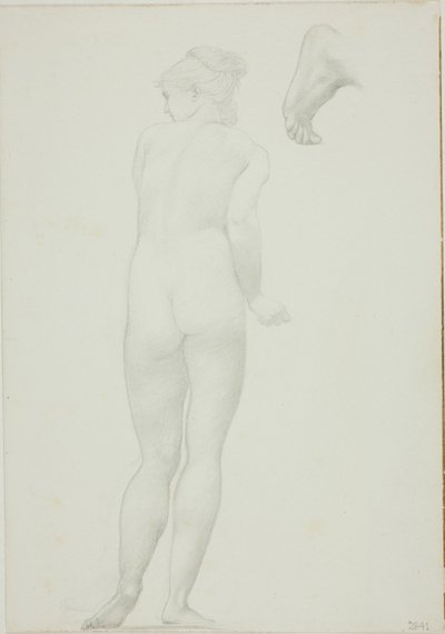 Widok z tyłu stojącej nagiej kobiety i szkic stopy autorstwa Sir Edward Burne Jones