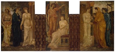 Kupidyn i Psyche - Pałacowe Zielone Murale - Siostry Psyche odwiedzają ją w Domu Kupidyna, 1881. autorstwa Sir Edward Coley Burne Jones