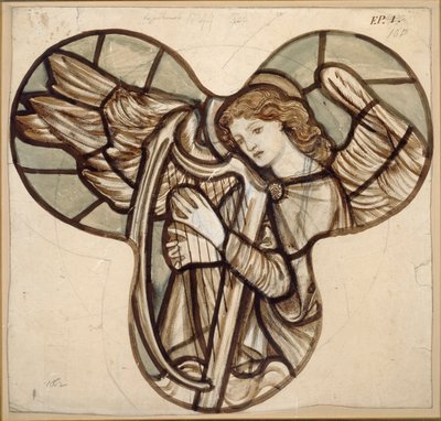 Projekt witraży w kościele w Lyndhurst: An Angel Harfista, 1862 autorstwa Sir Edward Coley Burne Jones