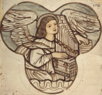 Projekt witraży w kościele w Lyndhurst: An Angel Organist, 1886 autorstwa Sir Edward Coley Burne Jones
