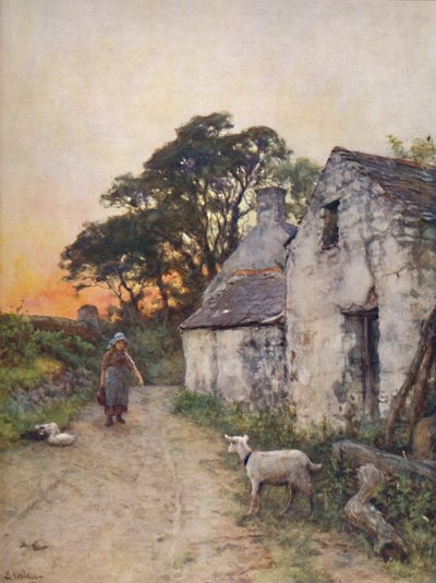 A Village Lane, Południowa Walia, koniec XIX i początek XX wieku. autorstwa Sir Ernest Albert Waterlow