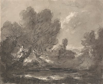 Postać na drzewie w pobliżu stawu autorstwa Sir George Howland Beaumont seventh Baronet