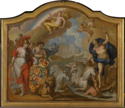 Alegoria potęgi Wielkiej Brytanii drogą morską, projekt dekoracyjnego panelu dla ceremonialnego powozu Jerzego I autorstwa Sir James Thornhill