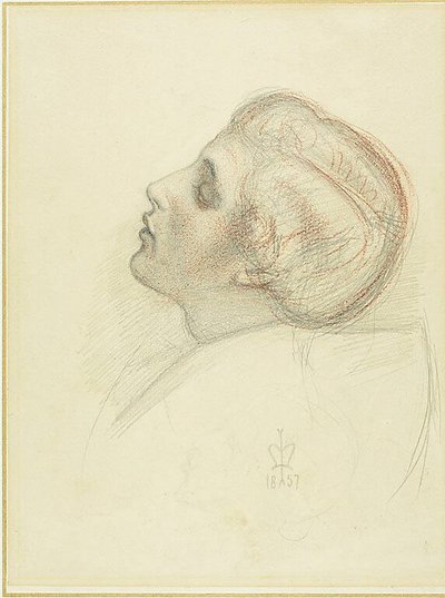 Studium głowy ratującego kochanka w Ucieczce heretyka autorstwa Sir John Everett Millais