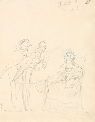 Dwóch panów rozmawiających z siedzącą damą autorstwa Sir John Everett Millais