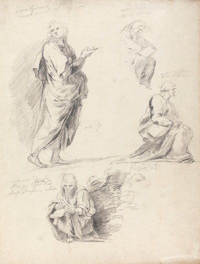 Arkusz studiów rycin z Dysputy Rafaela (z osobną kartką z inskrypcją) autorstwa Sir Joshua Reynolds