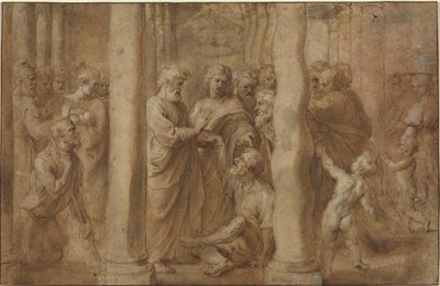 Cud kulawego uzdrowionego przez św. Piotra i św. Jana autorstwa Sir Peter Paul Rubens over Anonymous Italian after Parmigianino after Raphael