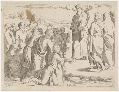 Mojżesz pokazuje ludowi tablice prawa Sceny biblijne (tytuł serii) Historia del Testamento Vecchio / Dipinta in Roma nel Vaticano da Raffaelle di Urbino (...) (tytuł serii) autorstwa Sisto Badalocchio