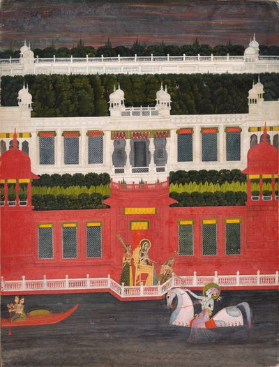 Krishna otrzymuje girlandę z kwiatów 1750-1760. autorstwa Sitaram
