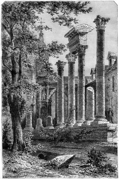 Pozostałości rzymskiego teatru w Besancon we Francji, 1882-1884. autorstwa Smeeton