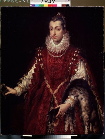 „Portret patrycjusza, członka zamożnej rodziny w średniowiecznych Włoszech”” (Portret patrycjusza) Bogato ubrana młoda kobieta, z futrem na ramieniu, koronkowym kołnierzykiem i aksamitną sukienką. Obraz Sofonisby Anguissoli (1532-1625) 1558 Lwów, Muzeum autorstwa Sofonisba Anguissola