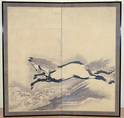 Skoki konne, japońskie, okres Edo, ok. XVIII w. (tusz na papierze) (jeden z pary) (patrz także 121396) autorstwa Soga Shohaku