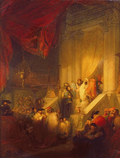 Czytanie prawa w synagodze autorstwa Solomon Alexander Hart