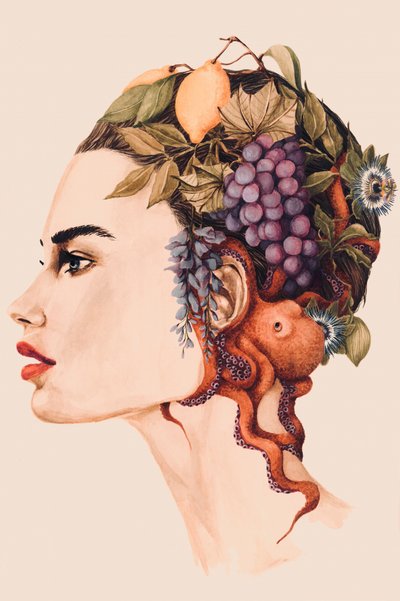 Surrealistyczny portret kobiety-ośmiornicy autorstwa Sophia Novosel