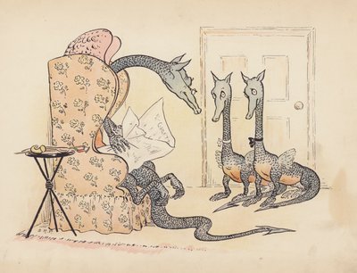 Ilustracja do Little Twin Dragons autorstwa S. Rosamond Praeger (kolorowa litografia) autorstwa Sophia Rosamond Praeger