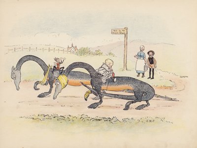 Ilustracja do Little Twin Dragons autorstwa S. Rosamond Praeger (kolorowa litografia) autorstwa Sophia Rosamond Praeger