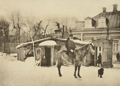 Rosyjski pisarz Lew Tołstoj na koniu, Moskwa, Rosja, 1900 autorstwa Sophia Andreevna Tolstaya