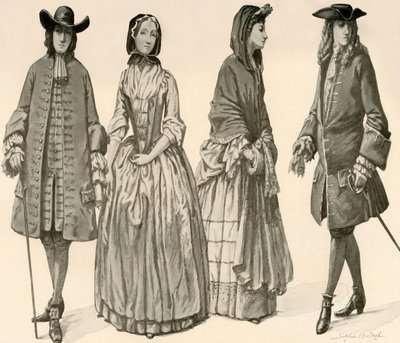 Odzież za panowania Karola II, Jakuba II, Wilhelma i Marii 1682-1700, 1903, 1937. autorstwa Sophie B. Steel