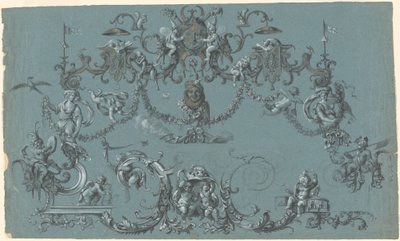 Arabeski z figlarnymi Putti, zwierzętami i błaznami autorstwa South German 18th Century