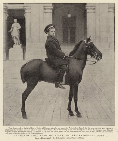 Alfons XIII, król Hiszpanii, na swoim ulubionym kucyku autorstwa Spanish Photographer